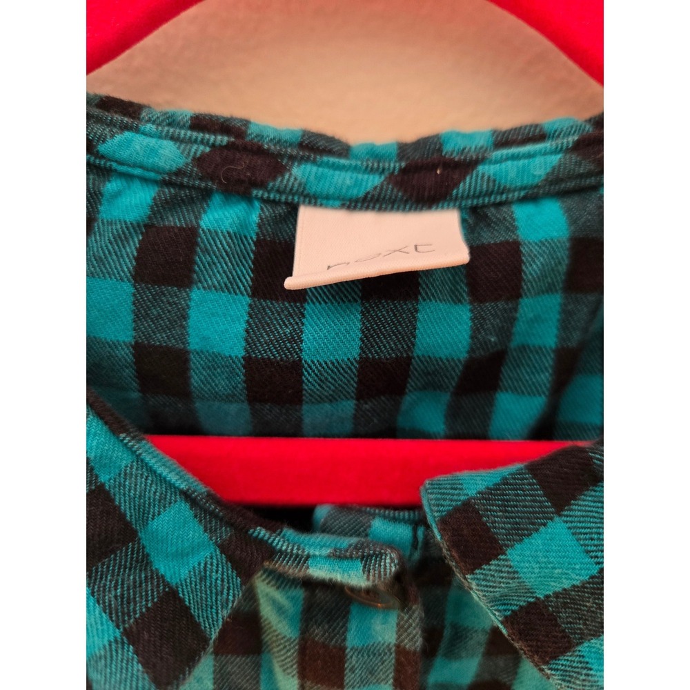 Next Girls Teal Black Gingham Check Smocked Button Down Dress Size 6-7 Years - Picture 3 of 5